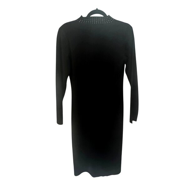 Exclusively Misook Women's Black Rhinestone Mock Neck LS Cocktail Midi Dress, XS - Picture 2 of 6